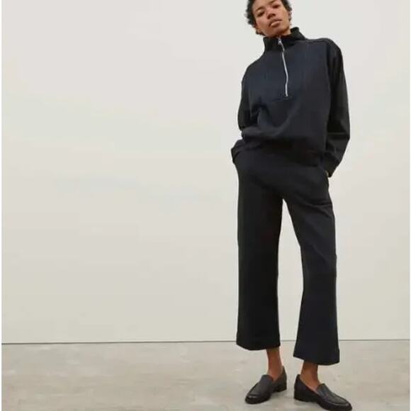 Everlane The Track Black Cropped Wide Leg Casual Sweatpants Size S - Picture 1 of 8